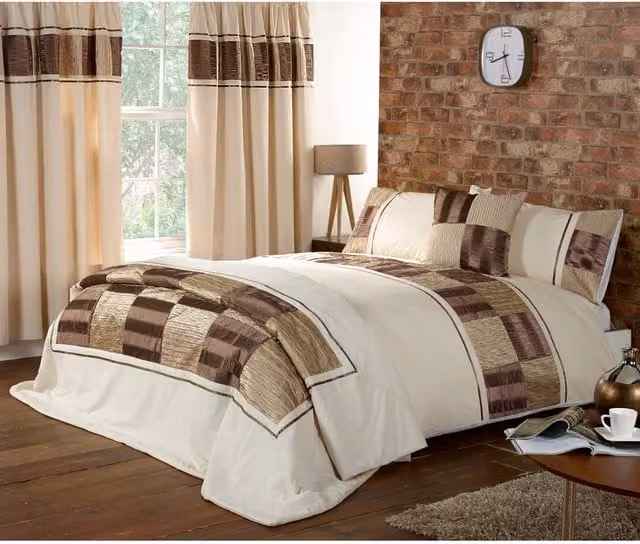 Rapport Home Dortmund Checked Duvet Set with Pillowcase in Brown, Gold and Beige