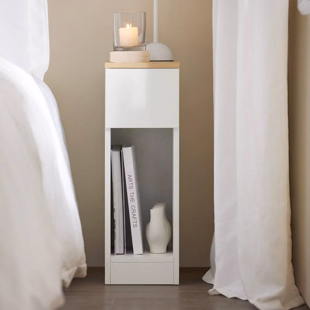 SoBuy Modern Slim Bedside Table in White with Open Shelf and Drawer, W/D/H: 35.0 x 20.0 x 60.0 cm – 5