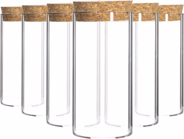 Argon Tableware Set of 6 Clear Glass Spice and Food Storage Jars with Cork Lids, 110ml each