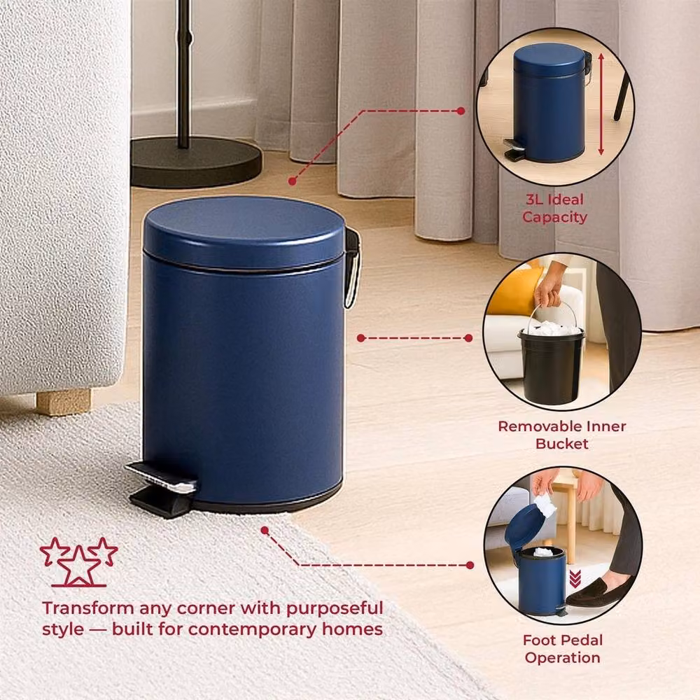 NESTLUNE 3L Blue Pedal Bin and Toilet Brush Set – 3