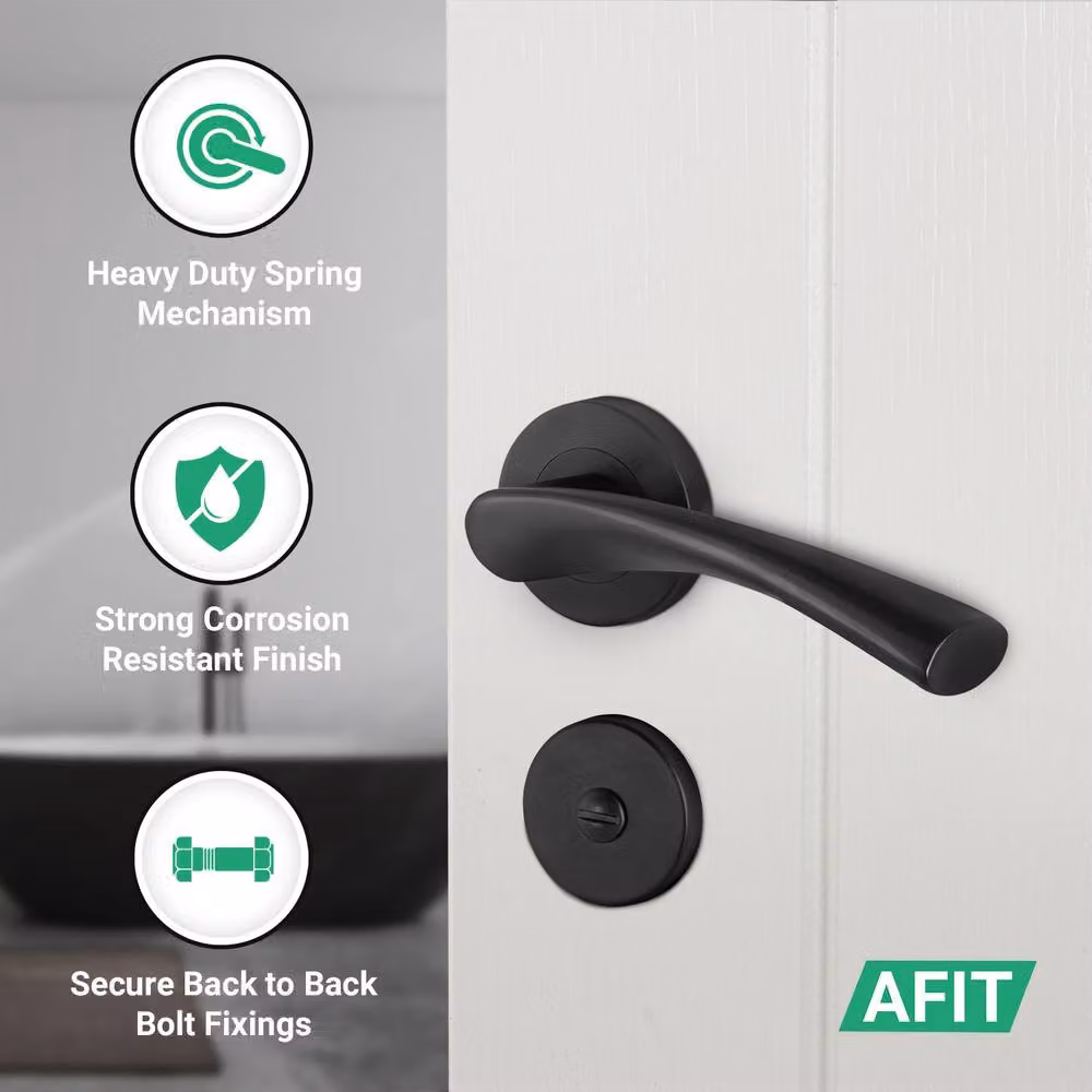 AFIT Matt Black Bathroom Door Handle Rose Set, 1 Pair of Internal Lock Handles, W/D/H: 15.0 x 5.4 x 1.5 cm – 4