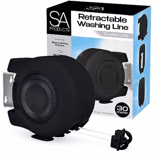 Tanness Wall Mounted Twin Cable Retractable Washing Line, 30m, Black – 1