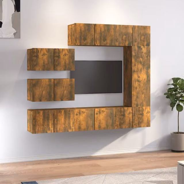 Berkfield Home 8 Piece Smoked Oak TV Cabinet Set in Brown