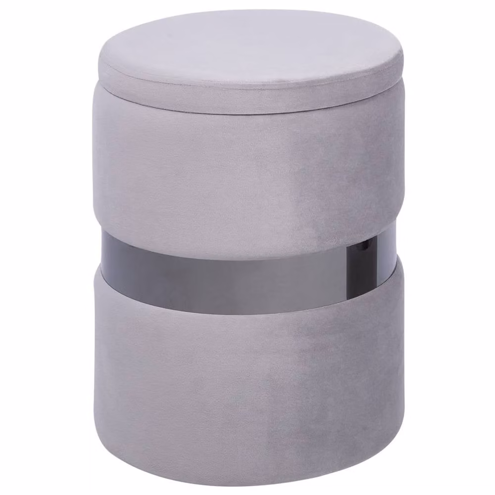 Wyld and Coco Set of 2 Grey Velvet Cylindrical Storage Pouffes with Stainless Steel Metal Frame – 2