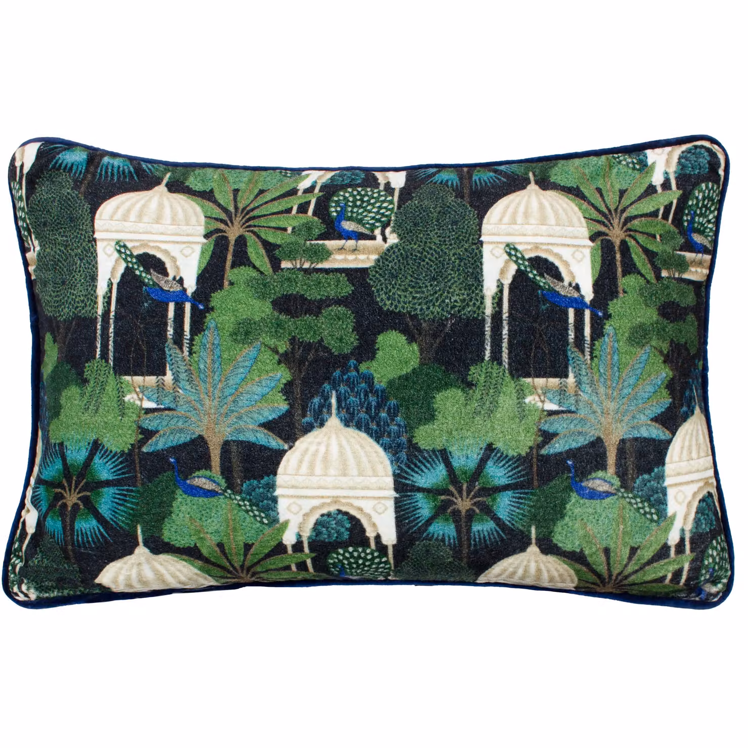 Wylder Tropics Serenity Tropical Garden Velvet Cushion in Black and Multicolour, W/H: 60 x 40 cm – 3