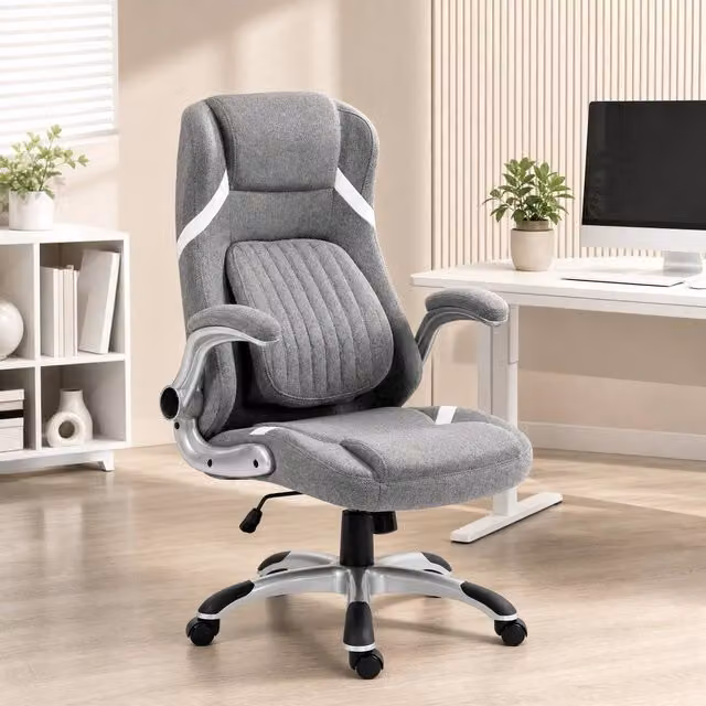 STILVORA Grey Fabric Task Chair with Armrests and 360 Degree Swivel, W/D/H: 60 x 60 x 120 cm