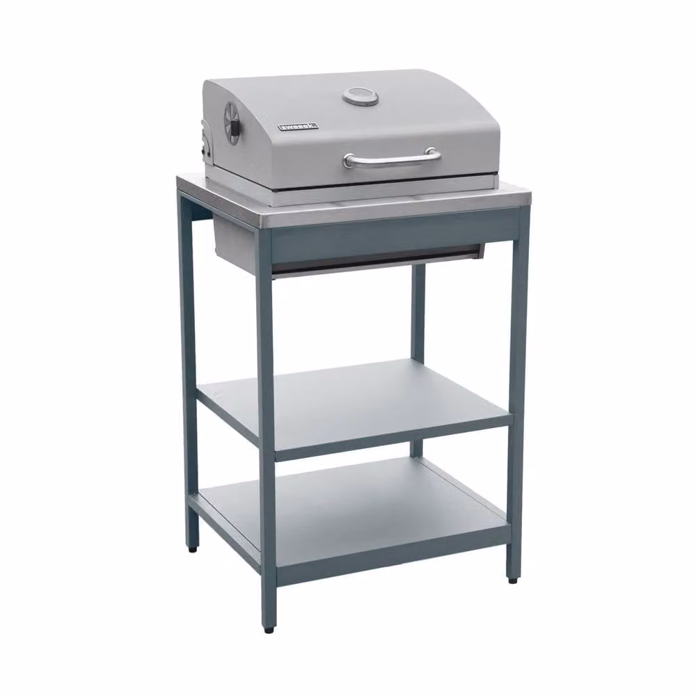 sweeek Charcoal Barbecue Grill with Shelves and Thermometer in Grey Stainless Steel – 2