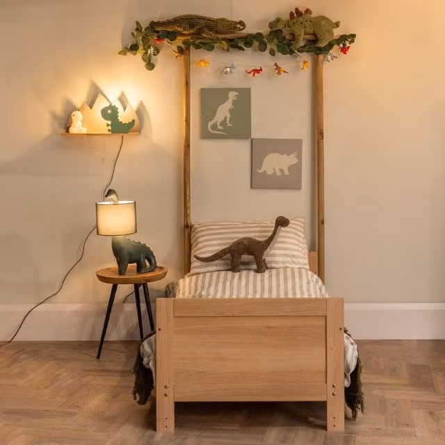 ValueLights Kids Dinosaur Design Plug-in Wall Light with Shelf in Green and Grey
