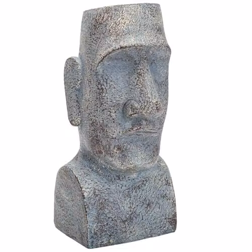 PMS Easter Island Stone Bust Head Zen Garden Ornament, Grey, Height: 30.48 cm