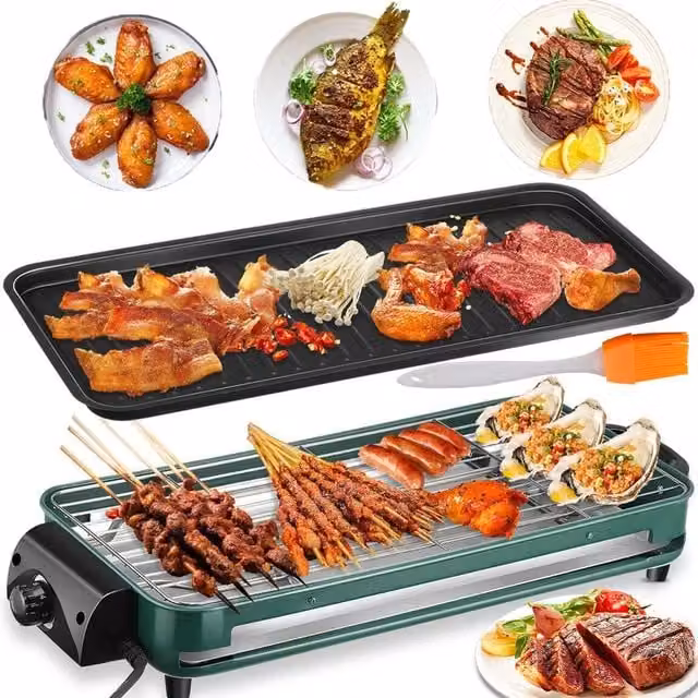 SPETLEK 1500W Smokeless Indoor Barbecue Griddle with Non-Stick Coating and Adjustable Thermostat, Green – 1