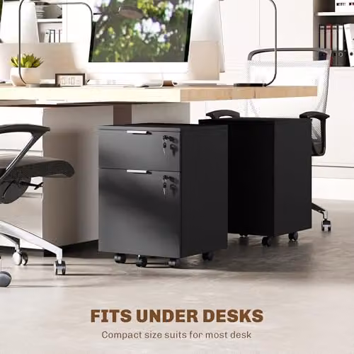 HOMCOM 2 Drawer Mobile Filing Cabinet with Lock and Castors in Black – 8