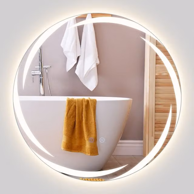 Costway Round Dimmable LED Light Bathroom Mirror in White