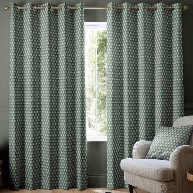 Emily Bond Jaipur Made to Measure Blackout Floral Cotton Curtain Panel in Green and Sage