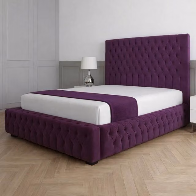 Living Comfort Bedz Countess Upholstered Velvet Gas Lift Storage Bed in Purple, W/D/H: 120 x 200 cm