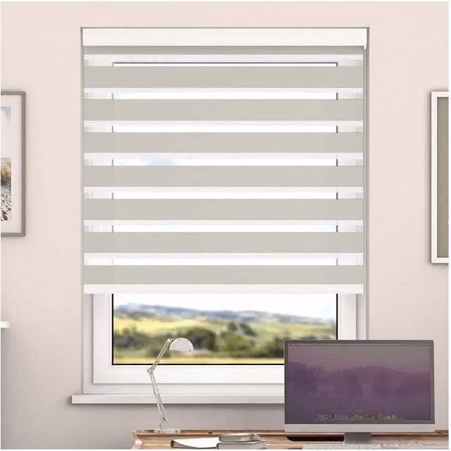 NewEdgeBlinds Day and Night Zebra Roller Blind with Cassette, Buff, Width: 200 cm