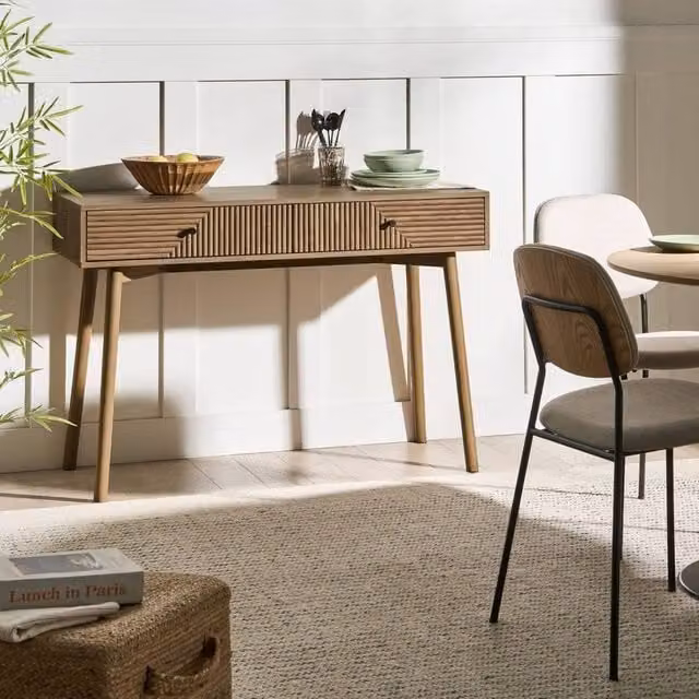 Wyld Haus Light Brown Laminated MDF Console Table with 2 Drawers and Solid Pine Legs W/D/H: 80 x 45 x 45 cm – 1
