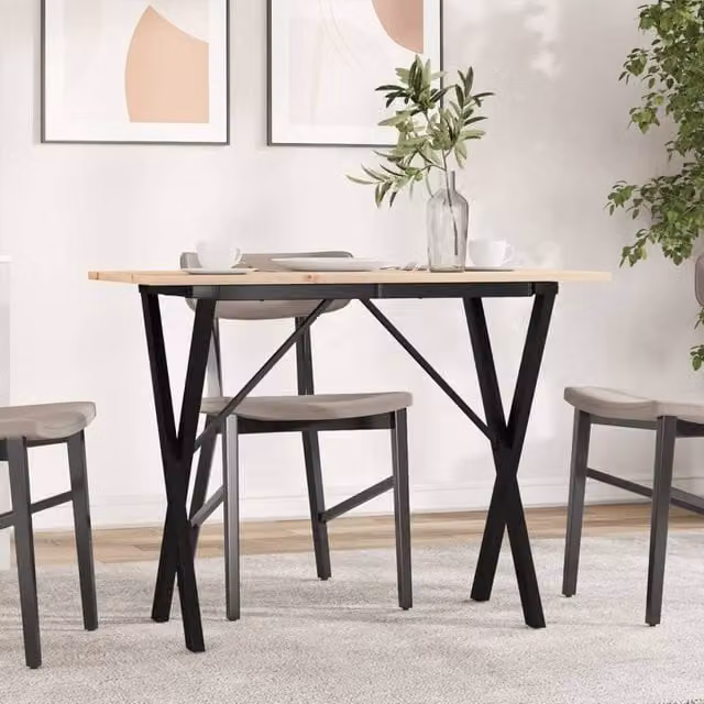 Berkfield Home X-Frame Dining Table in Brown Solid Pine and Steel, W/D/H: 100 x 50 x 75 cm