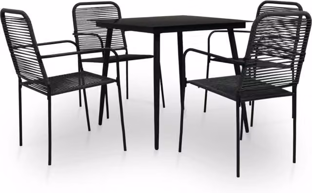 Berkfield Home 5 Piece Modern Garden Dining Set in Black Cotton Rope and Steel