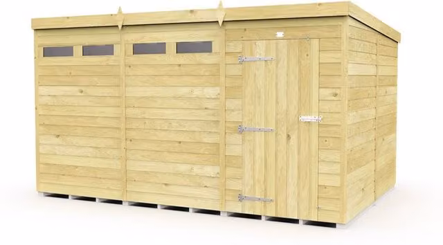 Buttercup Farm Pent Security Wood Shed with Single Door, Brown, W: 358 cm, D: 231 cm, H: 201 cm – 1