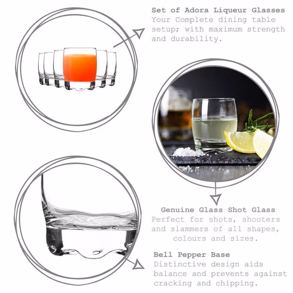 LAV Adora Shot Glasses, Clear, 80ml, Pack of 6 – 2