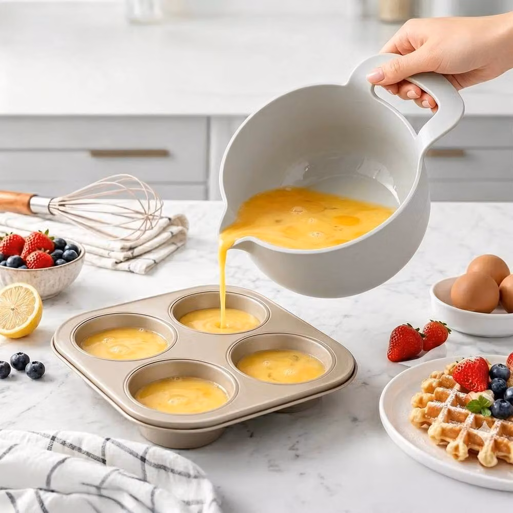 PAWNORA 4 Pack Nesting Mixing Bowls, Grey, Round Plastic with Non-Slip Base – 3