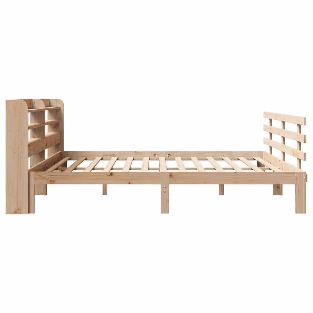 Berkfield Home Rustic Solid Pine Bed Frame with Headboard and USB Charging Port in Beige, 200 x 200 cm – 2