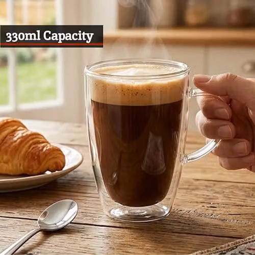 Orsina Double Walled Glass Mug, 330ml, Transparent with Silicone Base – 3