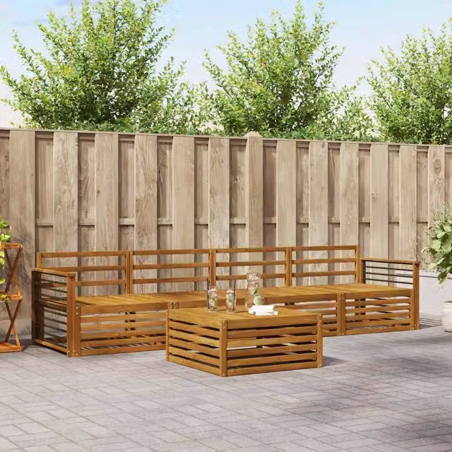 Berkfield Home 5-Piece Outdoor Sofa Set in Brown Natural Solid Acacia Wood – 1