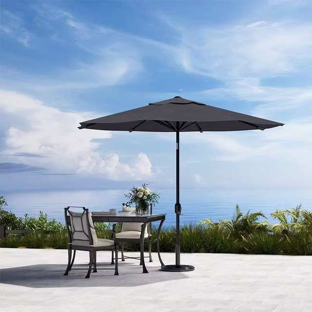 Komore 3M Rotating Cantilever Garden Parasol with Concrete Floral-Pattern Base in Grey