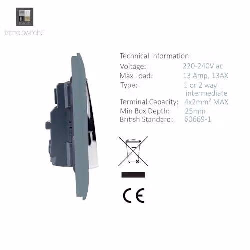 Trendi Switch 2 Gang 13 Amp Flush Switched Socket in Grey – 4