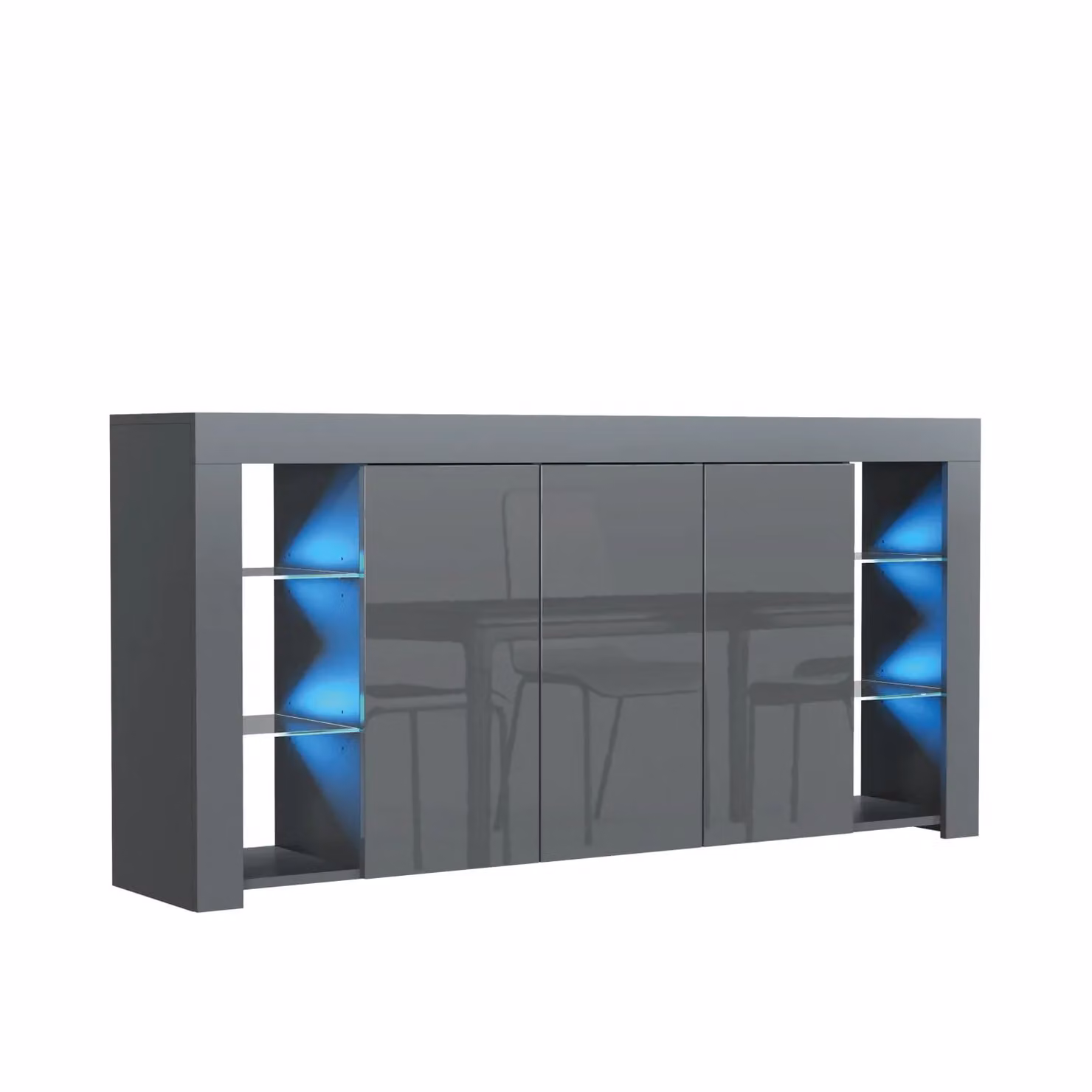 Creative Furniture Eden Sideboard with Glossy Doors and Integrated LED Lighting, Dark Grey, W: 164 cm, H: 83 cm, D: 35 cm – 4
