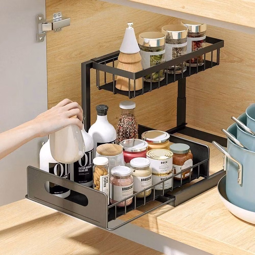 SPETLEK Under Sink Storage Organizer Rack, Black Metal Freestanding Unit – 6