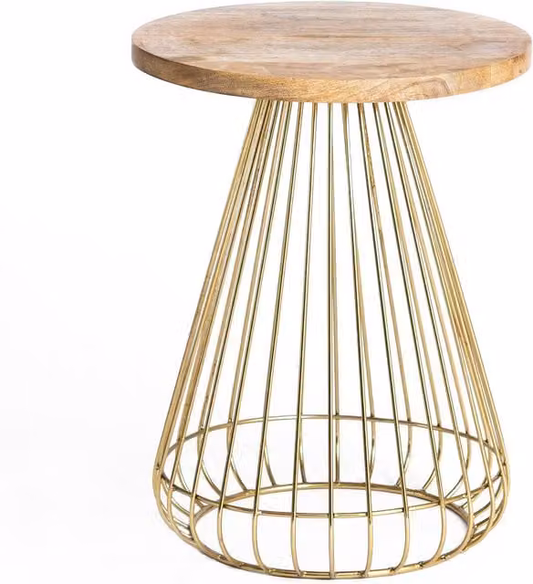 MH London Melody Designer Cage Table in Natural Wood and Gold