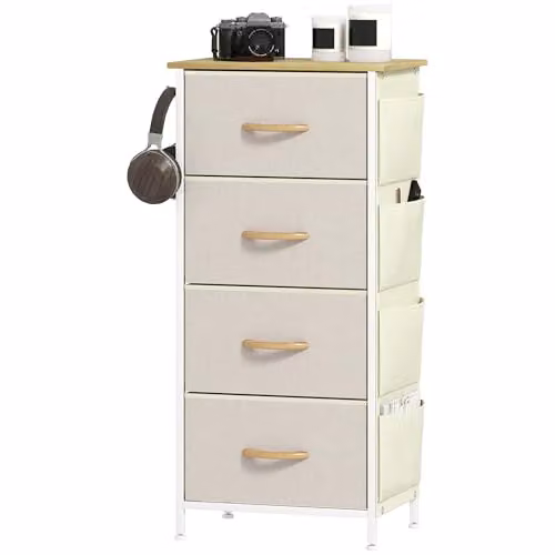 HOMCOM Beige Fabric Chest of Drawers for Bedroom