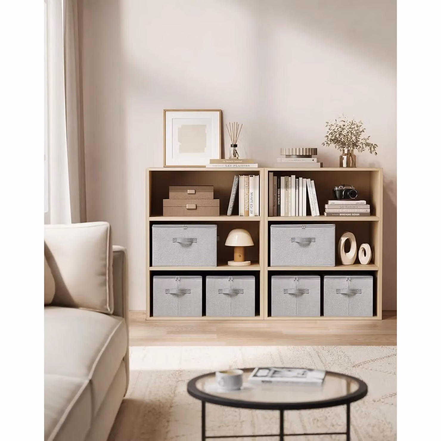 SONGMICS Three Piece Fabric Storage Box Set with Lids and Handles in Grey