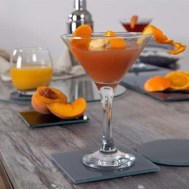 Harbour Housewares Set of 6 Non-Slip Square Glass Coasters, Grey, Diameter: 10 cm