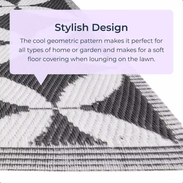 idooka Geometric Modern Rectangular Outdoor Camping Rug in Black and White, W/D: 180 x 90 cm
