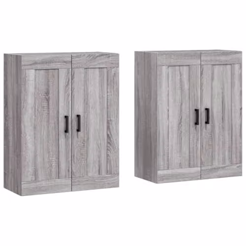 vidaXL Set of 2 Wall Mounted Cabinets in Grey Sonoma Matt MDF with Hinged Doors – 1