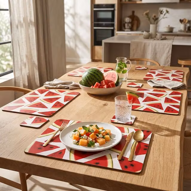 Orsina Watermelon Placemat and Coaster Set of 4, Red and Multicolour, W: 44 cm – 2