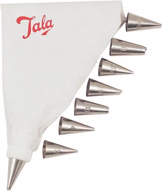 Tala Multicolour Piping Bag and 8 Stainless Steel Silver Nozzle Icing Set