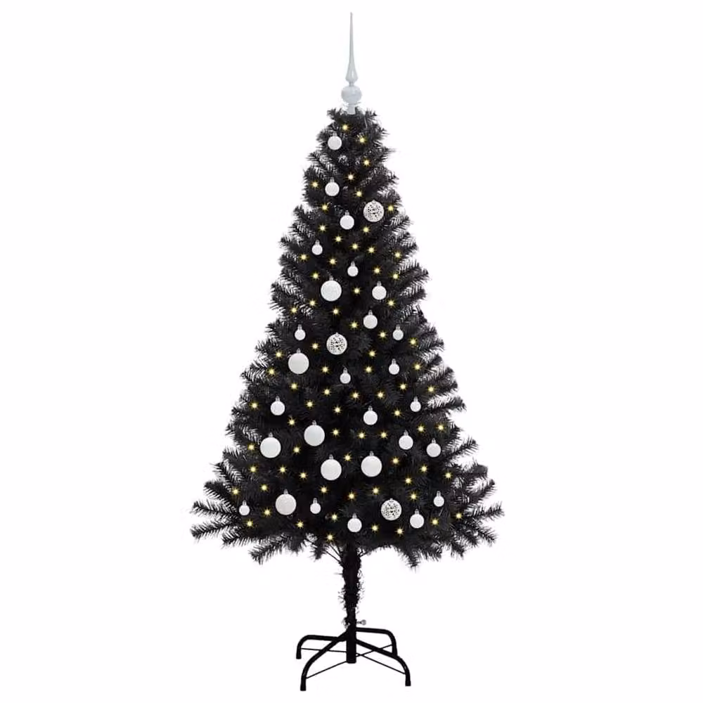 Berkfield Home 150 cm Black PVC Christmas Tree with 150 LEDs and Stand – 3
