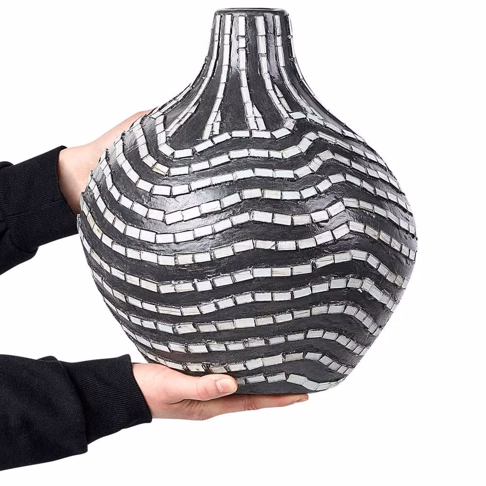 Wyld and Coco Modern Black and White Striped Ceramic Tabletop Vase, Height: 35 cm – 3