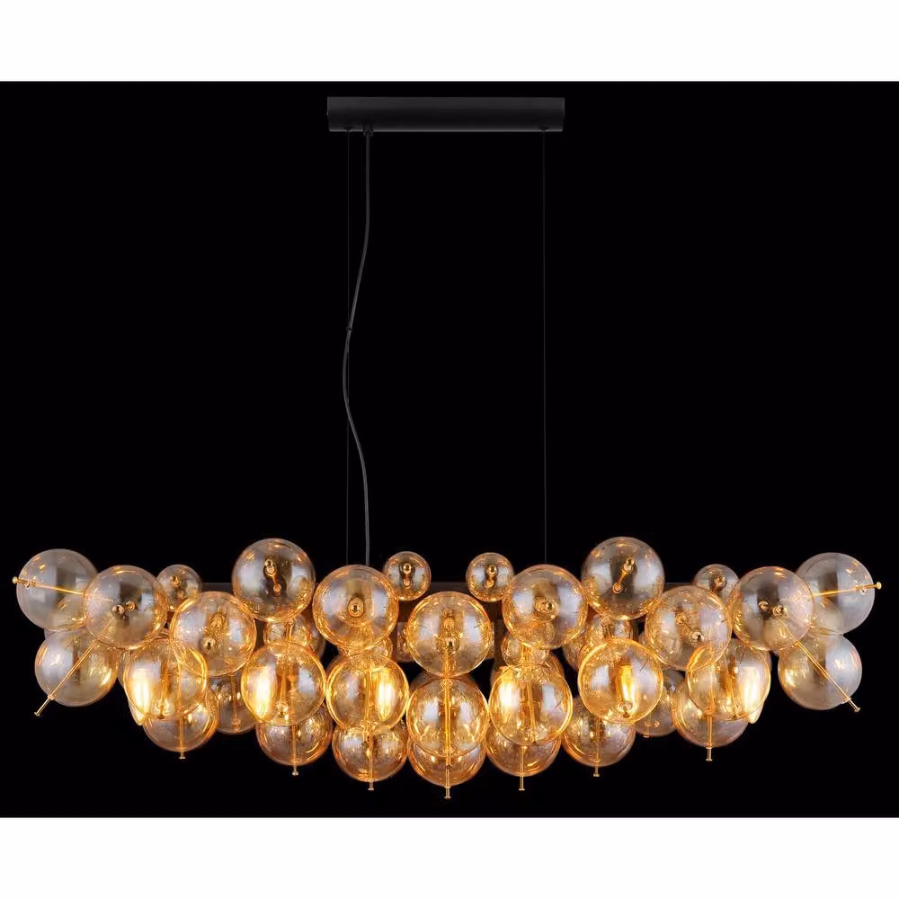 Netlighting Udo Bar Pendant Light with Matt Black and Amber Glass Spheres, 6x E14 – 3