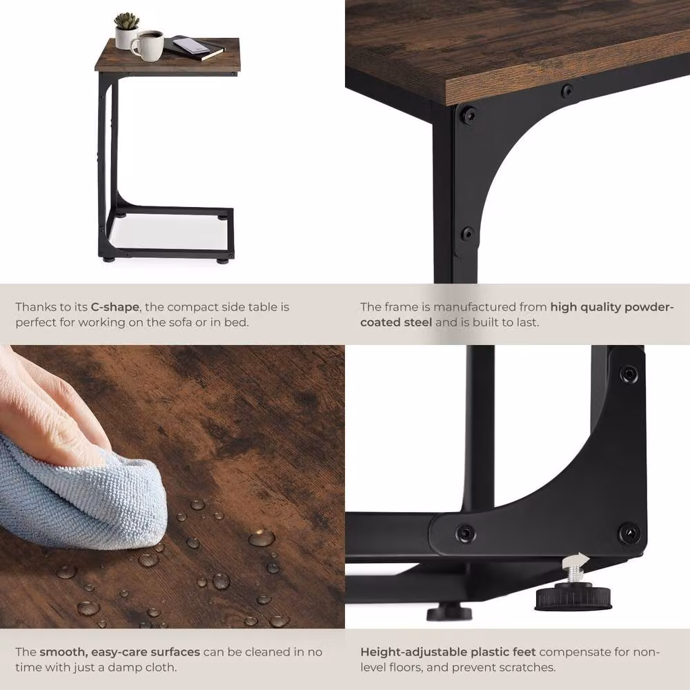 tectake Erie Industrial Style Bedside Table in Dark Brown, W/D/H: 40 x 30 x 63 cm – 4