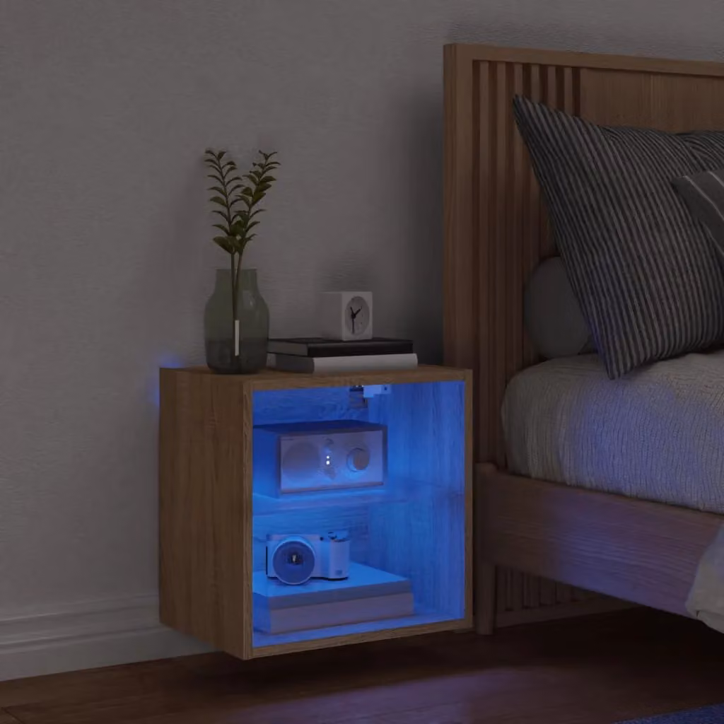 Berkfield Home Wall-mounted Bedside Cabinet with Integrated LED Lights in Sonoma Oak Brown – 3