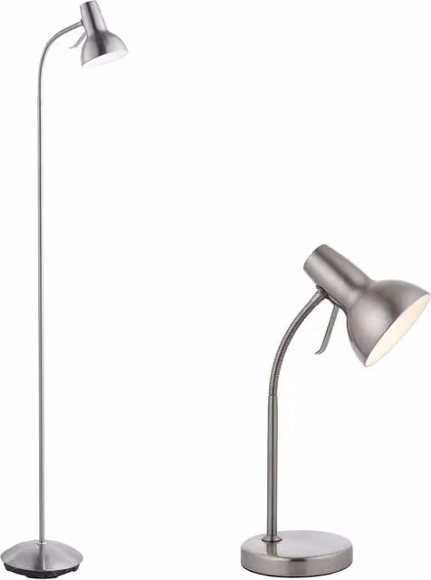 Loops Adjustable Standing Floor and Table Lamp Set in Silver and White
