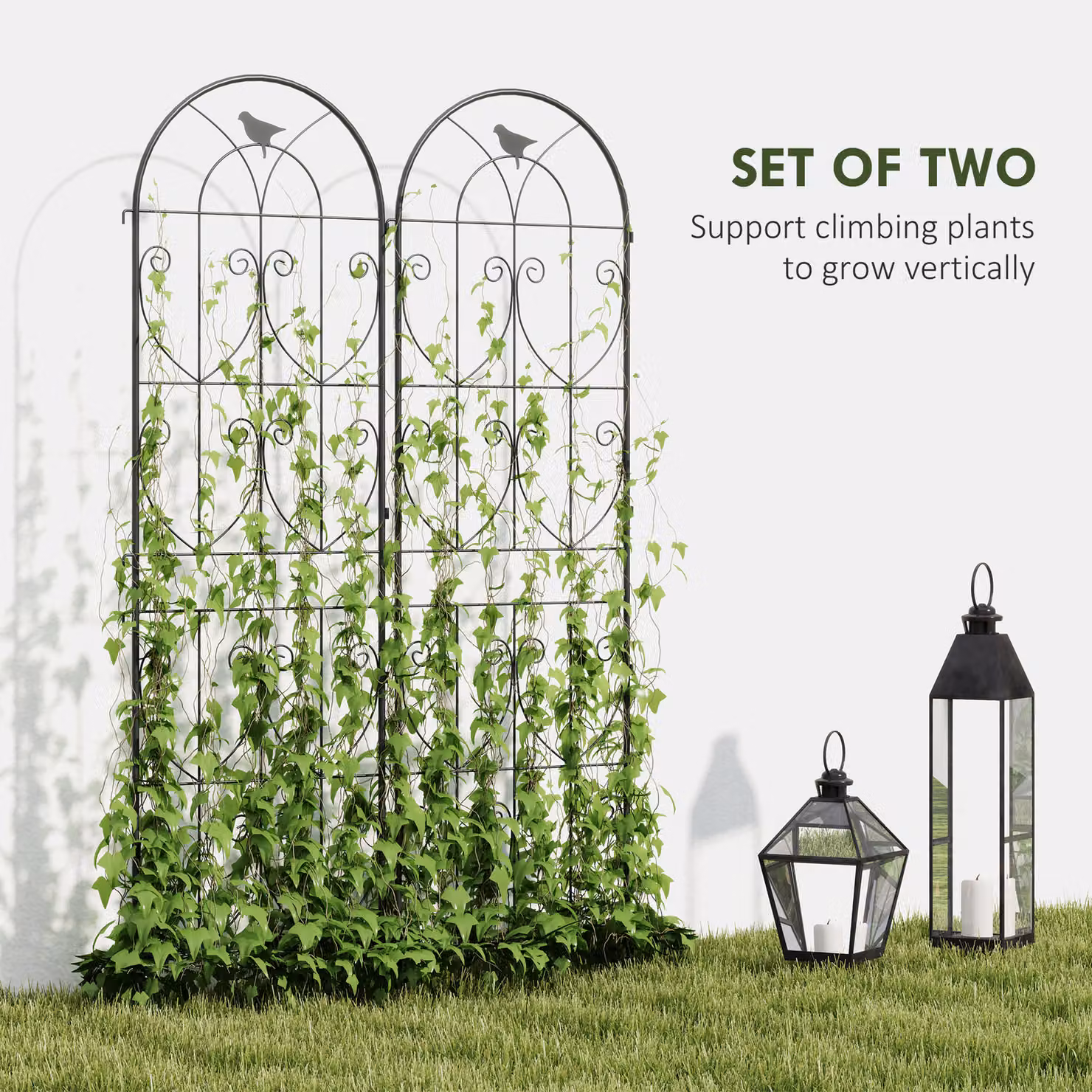 Outsunny Set of 2 Black Metal Garden Trellis Panels for Climbing Plants, H 180 x W 50 cm – 3