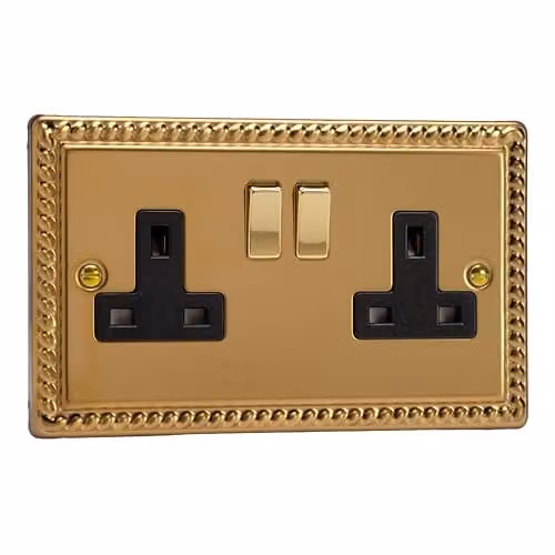 Varilight Georgian Brass 2-Gang 13 Amp Double Switched Flush Socket