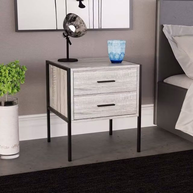 Vida Designs Brooklyn 2 Drawer Bedside Table Chest Nightstand in Grey
