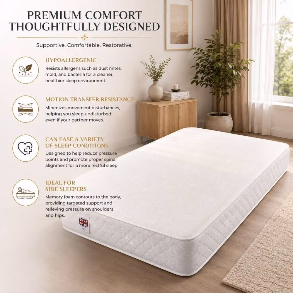 Stratus Interiors Dormus Memory Foam Mattress in White, Super King, 200 x 200 cm – 2